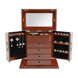 5 Tiers 4 Drawers Wooden Jewelry Box with Mirror for Necklace Earring