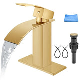 Bathroom Faucet Single Handle 1 Hole Deck Mount Lavatory Vanity RV Sink Mixer Basin Tap with Cover Plate and Pop Up