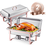 SucceBuy 8QT Rectangle Chafing Dish 2/4/6 Packs w/ Full Size Pans Buffet Catering Warmer Server Folding Stand Fuel Holder Tray