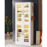 Bookcase with Doors and LED Light, 67-inch Tall Bookshelf with 8-Tier Shelves for Living Room