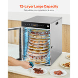 SucceBuy Rotary Food Dehydrator Machine 12 Stainless Steel Trays 800W with Adjustable Temperature & 24-Hour Timer for Jerky Meat
