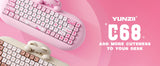 YUNZII C68 Wireless Gaming Keyboard, Hi-Fi Cute Cat Custom RGB Mechanical Keyboard, Silicone 65% Hot Swap Ergonomic Kitty Keeb