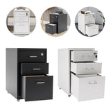 3 -Tiers  Vertical File Cabinet Metal Mobile File Cabinet with Lock