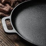 Cast Iron Skillet Pan with Dual Handles Non-Stick Round Griddle For Crepes And Pizza