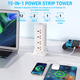 Flat Plug Surge Protector Tower Extension Cord w/ 12 AC Outlets 3 USB Ports