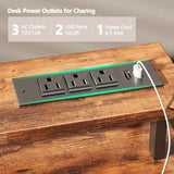 55 Inch Computer Desk Gaming with 4 Fabric Drawers Power Outlets and LED Lights for Home