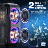 W-KING T9-2 80W RMS Party Portable Speakers Bluetooth Wireless Boombox with 4 Drivers (2*4.04'' Woofer), Huge 105dB