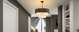 Modern Crystal Chandelier 12-Light Black for Dining Room Living Room Round  Ceiling