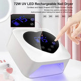 UV LED Nail Lamp Cordless 72W Portable Nail Dryer Light Rechargeable UV Light for Gel Nails Polish/AcrylicFast