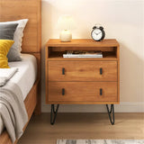 3-in-1 Bedroom Nightstand, Practical Side Table with 2 Drawers & Iron Legs