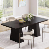 LITTLE TREE Black Dining Table for 4-6, Modern Kitchen Table with Tapered Wood