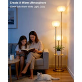 Gold Dimmable Floor Lamp with Table Mid Century Modern Floor Lamps