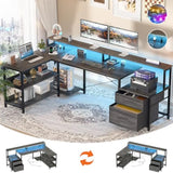 L Shaped Desk with Power Outlet Reversible L Shaped Computer Desk with File Drawer