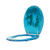 Resin Toilet Seat Load Capacity 100kg/220lbs, 36*45cm Blue Toilet Seat w/ Cover