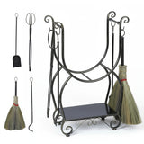 Fireside Wood Storage Organizer with 4 Fireplace Tools Black Copper Log Holder