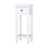Narrow Side Table With Drawer And Shelf, Wood Nightstand For Living Room