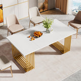 Tribesigns 63-Inch Rectangular Dining Table for 4 to 6, Modern Kitchen Table with Faux Marble Table Top, White Dinner Tables