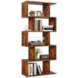 JHK 62IN Geometric Bookcase 5 Tier S-Shaped Wooden Display Bookshelf Storage Standing