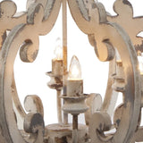 Vintage White Wooden Chandelier with Candle Lights Ornate Design