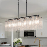 Rectangle Chandeliers for Dining Room 37" Water Ripple Glass Island Light Fixture