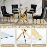 36 Inch Square Tempered Glass Dining Table with Gold Legs for Small Spaces Kitchen