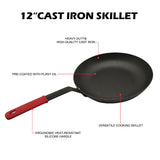 HANSMART 12In Pre-Seasoned Lightweight Cast Iron Skillet with Removable Silicone