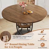 47-Inch Round Dining Table | 4–6 Seater Kitchen Table | Wooden Round Dining Table