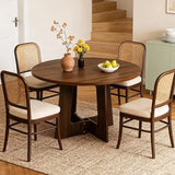 Round Dining Table for 4, 43.3" Wood Kitchen Table with Cross Base