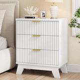 Fluted Nightstand, Side Table with 3 Large Storage Drawers, Mid Century