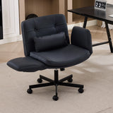 TCGBKAF White Criss Cross Chair with Adjustable Arms Chenille Swivel Vanity Chair with Side Pockets Ergonomic Cross Legged Office Chair with Wheels Adjustable Height Computer Desk Chair
