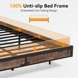 Full Size Bed Frame with Storage Headboard, LED Lights, Charging Station