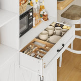 Tall Farmhouse-Style Kitchen Pantry Cabinet with Microwave Stand and Barn Door Design