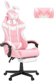 Pink Gaming Chair with Footrest, Bunny Ears, Ergonomic Design for Girls, Women