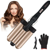 3 Barrel Curling Iron Wand 1.25 Inch Ceramic Tourmaline Triple Barrels Temperature Adjustable Portable