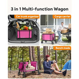Pink 3 in 1 Collapsible Wagon Converts to Bench 220lbs Foldable Shopping Cart