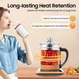 1.8L Electric Glass Tea Kettle with Infuser & Steamer Rack, 110V US Plug 18-in-1 Smart Tea Maker