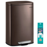 SONGMICS 13 Gallon (50 L) Trash Can, Stainless Steel Kitchen Garbage Can, Recycling or aste Bin, Soft Close, Step-On Pedal, Rem