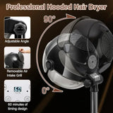 Salon and home use hooded hair dryer with adjustable height, stainless steel construction,