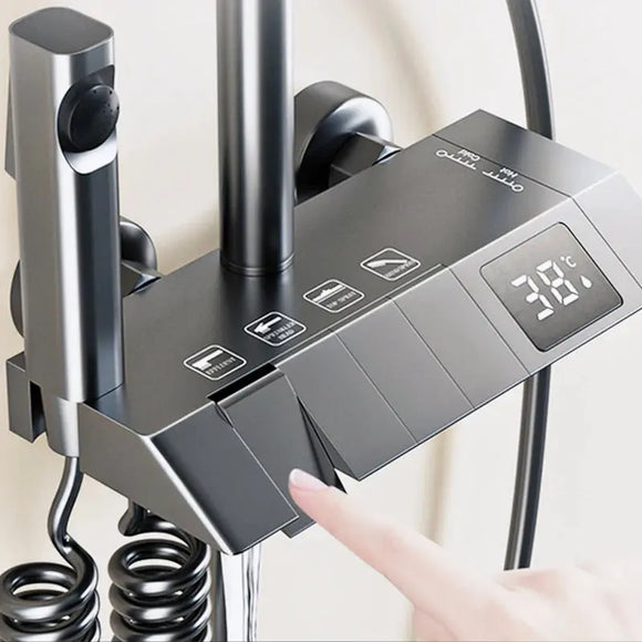 Bathroom Shower Full Set Black White Gray Bathtub Shower System Rain Pressurized Digital LED Shower MD DC PRINT
