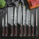 MDHAND 8pcs Kitchen Knife Damascus Stainless Steel Chef Knife Utility Paring Boning Cleaver
