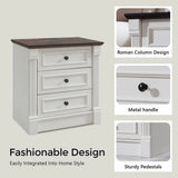 Set of 2 Armhouse Nightstands, 3 Drawer End Table with Charging Station