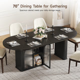 Walnut 70 Inch Oval Dining Table for 6-8 People, Modern Large Dining Room Table with 2-Tier Storage Space