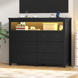 6 Drawer Dresser with Lights and Open Space for Bedroom, Wood Dressers
