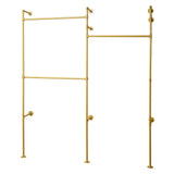 Gold 3-Tier Clothing Rack Wall Mounted Industrial Pipe Garment Rack Heavy Duty Metal Garment Frame