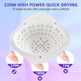320W UV LED Nail Lamp 72LEDS Gel Polish Drying Lamp with Automatic Sensing 4 Timer Professional Nail