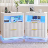 Nightstand with Charging Station, Farmhouse End Side Table with 2 Drawers