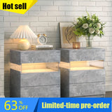 Grey LED Nightstand Set of 2,with 3 Drawers for Bedroom, Bedside Table