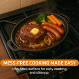 6.8 Quart Cast Iron Skillet with Reversible Grill Griddle Lid - 3-in-1 Black Round Cast Iron