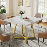 Tribesigns Square Dining Table for 4, 31.5" Industrial Dinner Table with Metal Base, Wood Kitchen Table for Dining Room