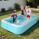 Inflatable Swimming Pool, Rectangular, Blue, Outdoor Garden Backyard